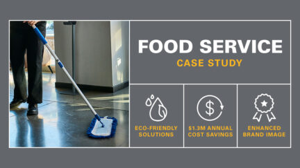 UniFirst microfiber mop is shown. UniFirst facility services saved this fast food restaurant $1.3 million dollars annually.