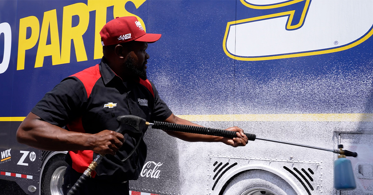 Hendrick Motorsports truck driver uses UniFirst Facility Service products to maintain the cleanliness and safety of his truck