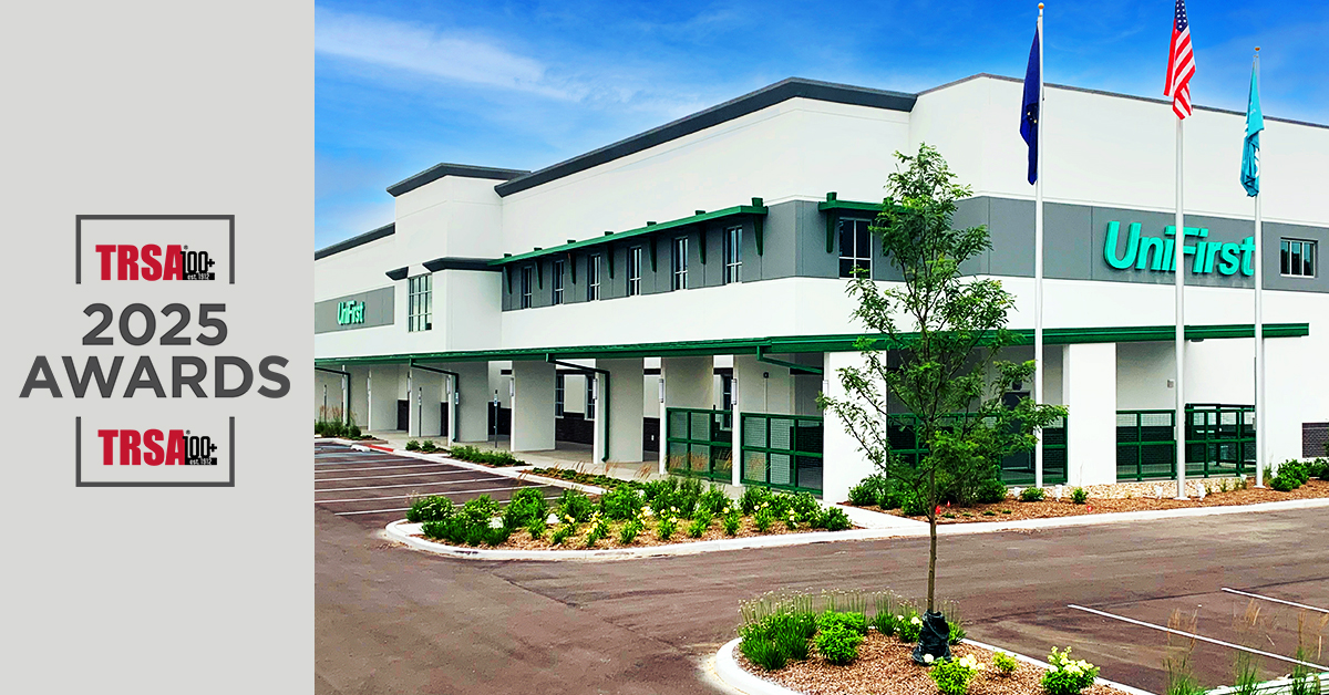The outside of UniFirst Hammond Indiana uniform service and processing facility. The plant won an honorable mention award for Plant of the Year.