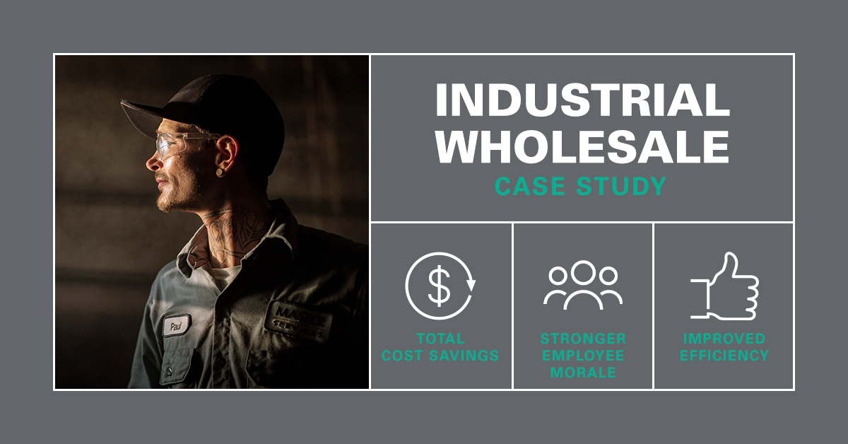 Industrial wholesale worker standing in UniFirst industrial workwear